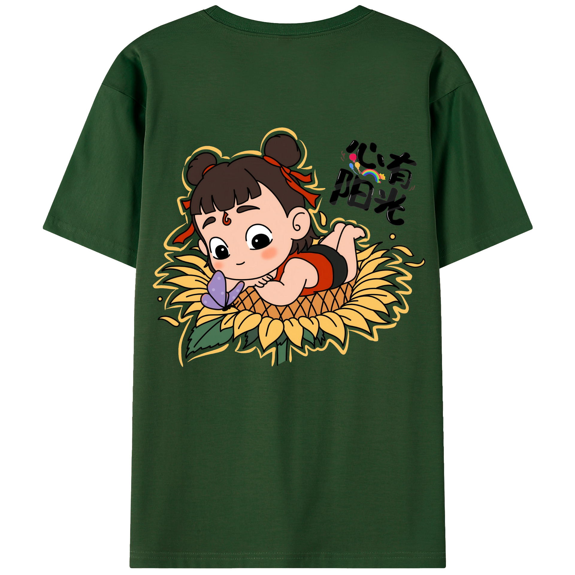 （画像用） Ne Zha 2 ナタ 魔童の大暴れ 綿100％半袖Tシャツ（背面プリント）